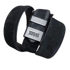 Versace Jeans Couture Black Velvet Suede Leather Belt Menswear Dress‎ Office 42